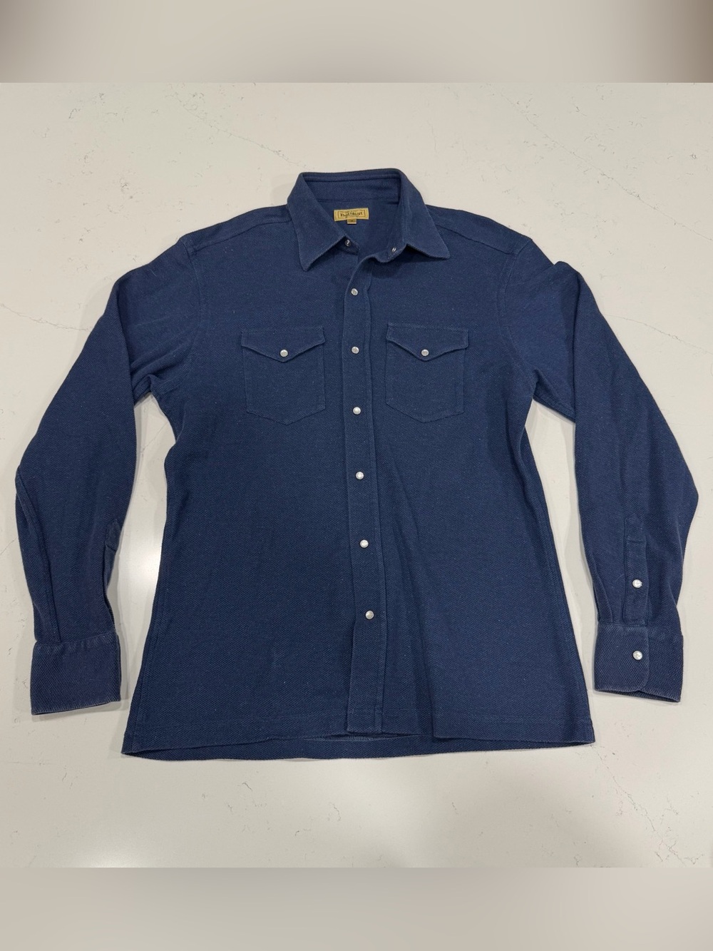 Paul Stuart Navy Long-Sleeve Knit Western Shirt - Medium